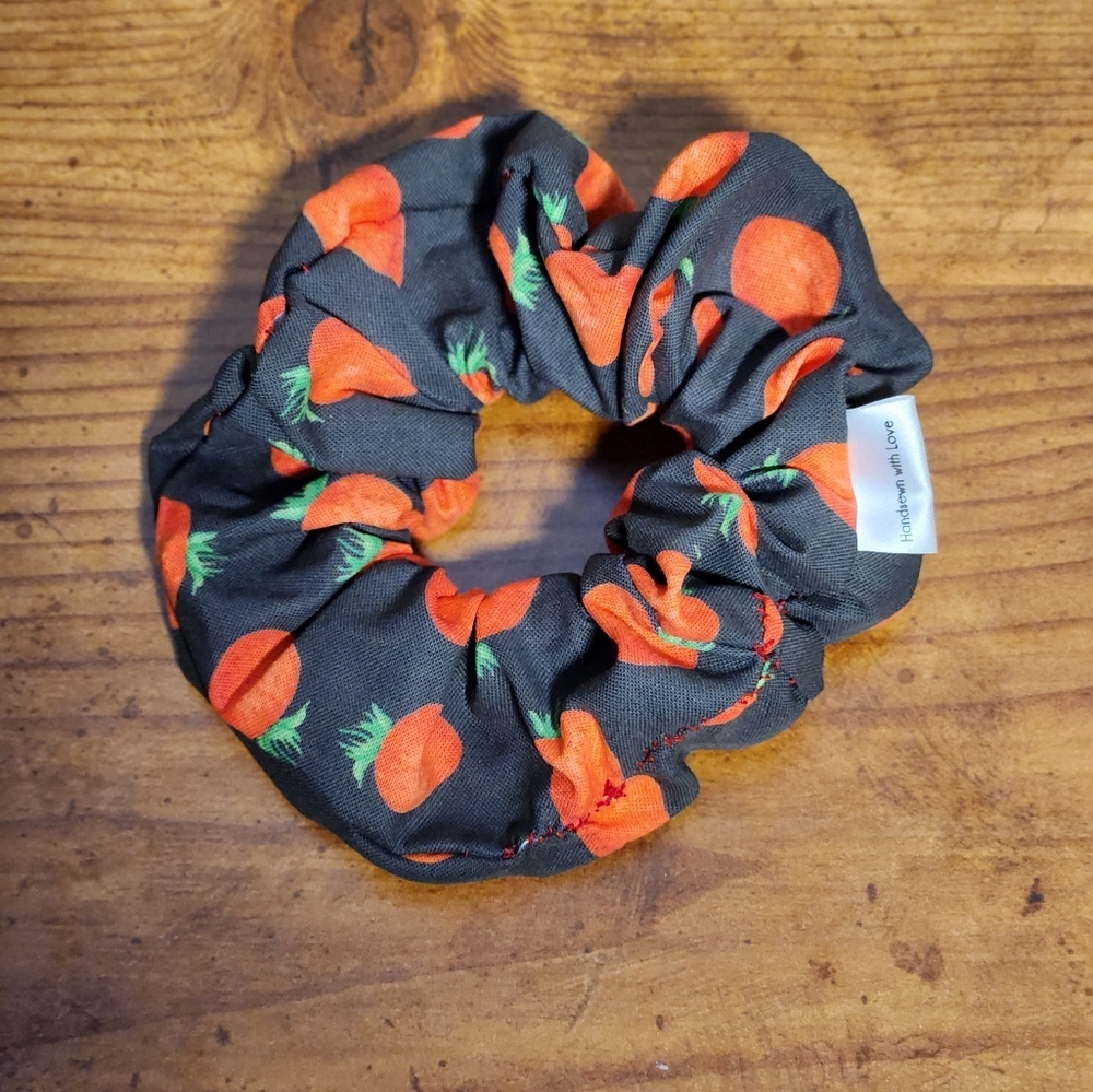 Handmade Strawberry Cotton Scrunchie Black Red Fruit Fluffy Hair Tie Accent